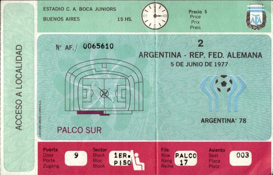 biglietto stadio ARGENTINA - PER.FED. ALEMANA 5 JUNIO 1977
