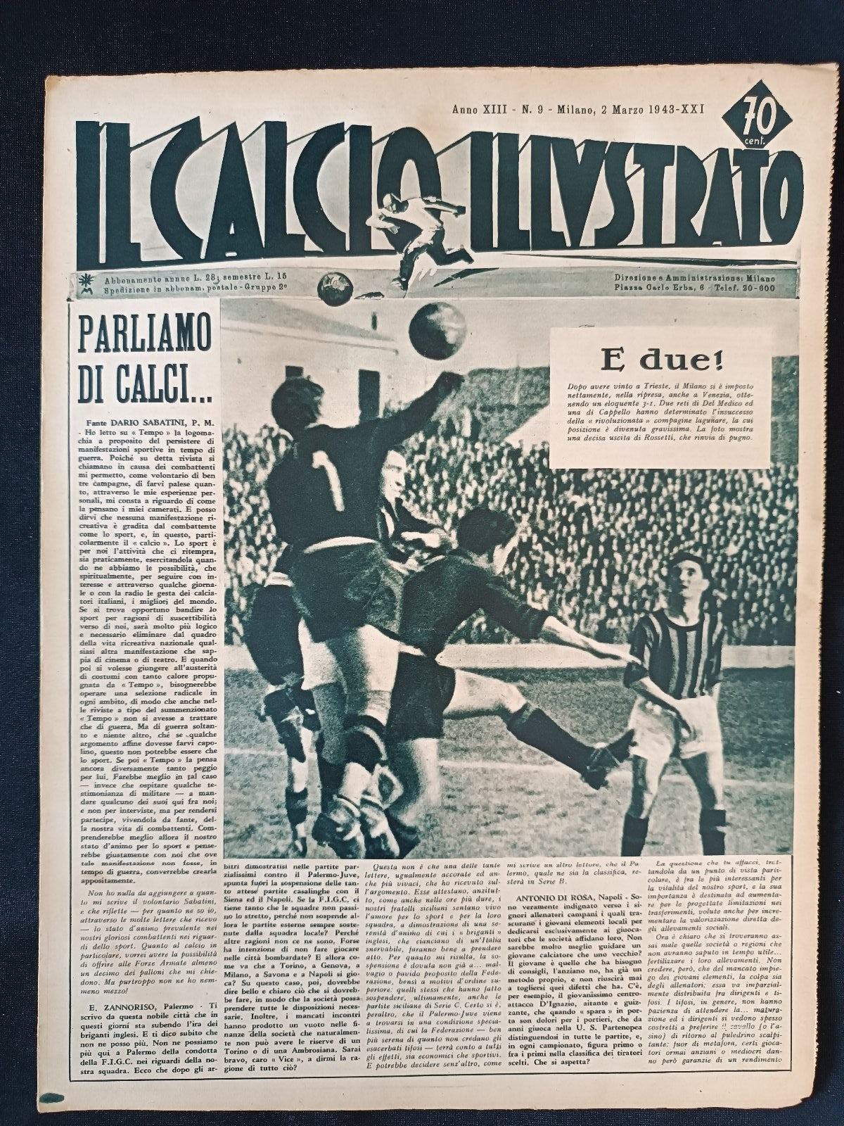 rivista IL CALCIO ILLUSTRATO anno 1943 numero 9 Venezia - Milan
