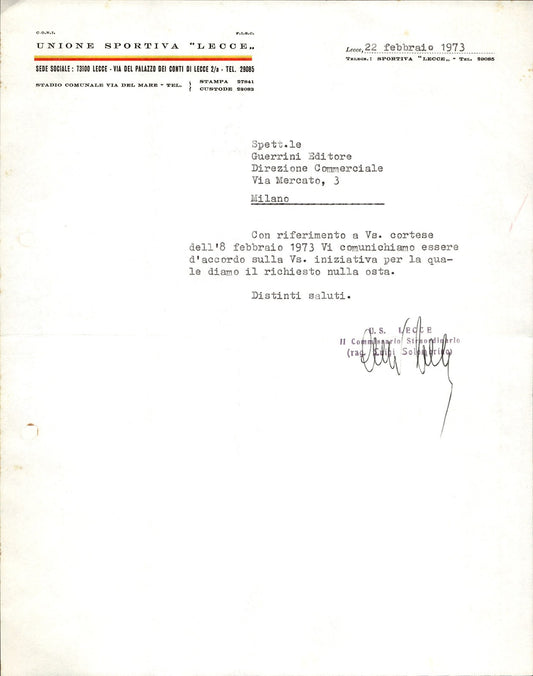 carta intestata societ� sportiva Calcio Lecce 1973 01