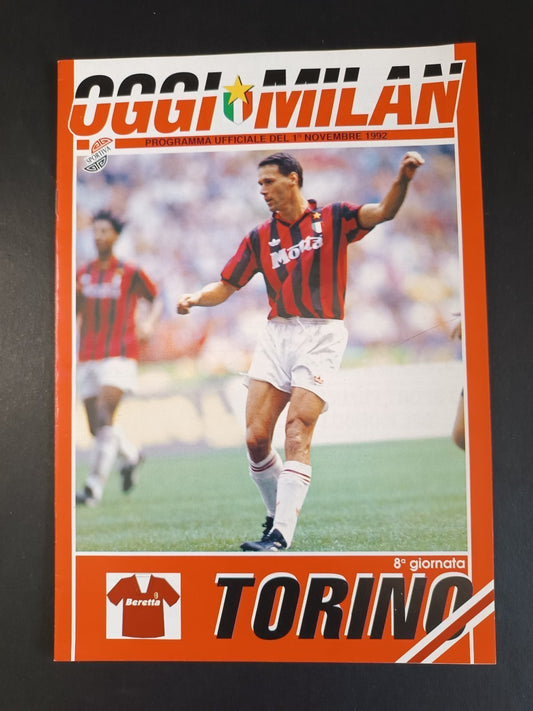 programma ufficiale OGGI MILAN 1 novembre 1992 Torino 8� giornata Van Basten