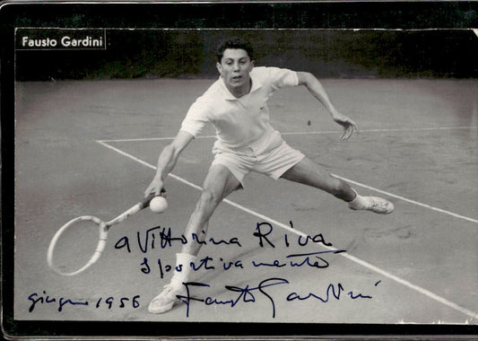 Cartolina Fausto Gardini tennista con dedica e autografo