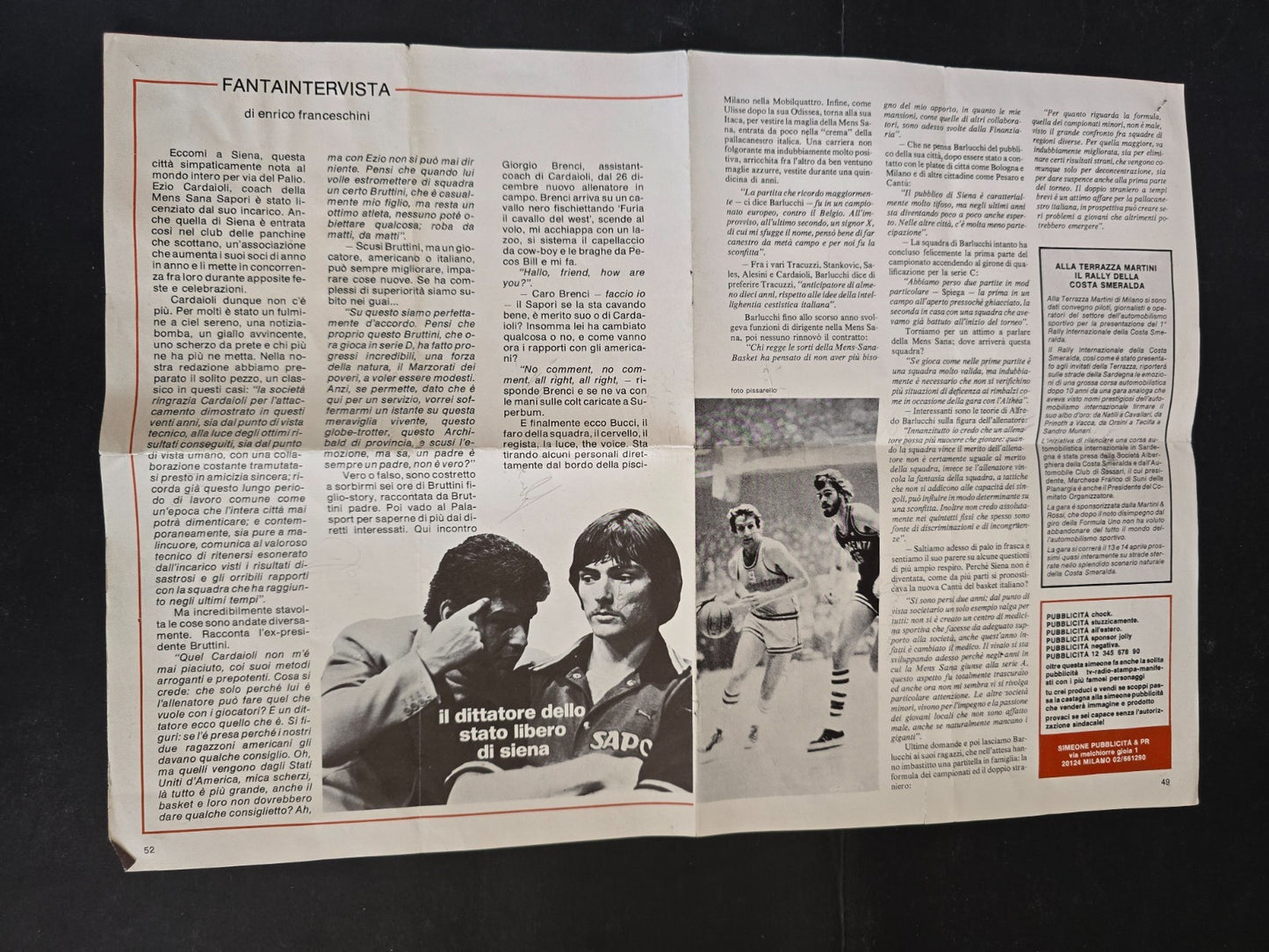 CHINAMARTINI Auxilium Basket Torino Poster anni 70/80 autografato in originale