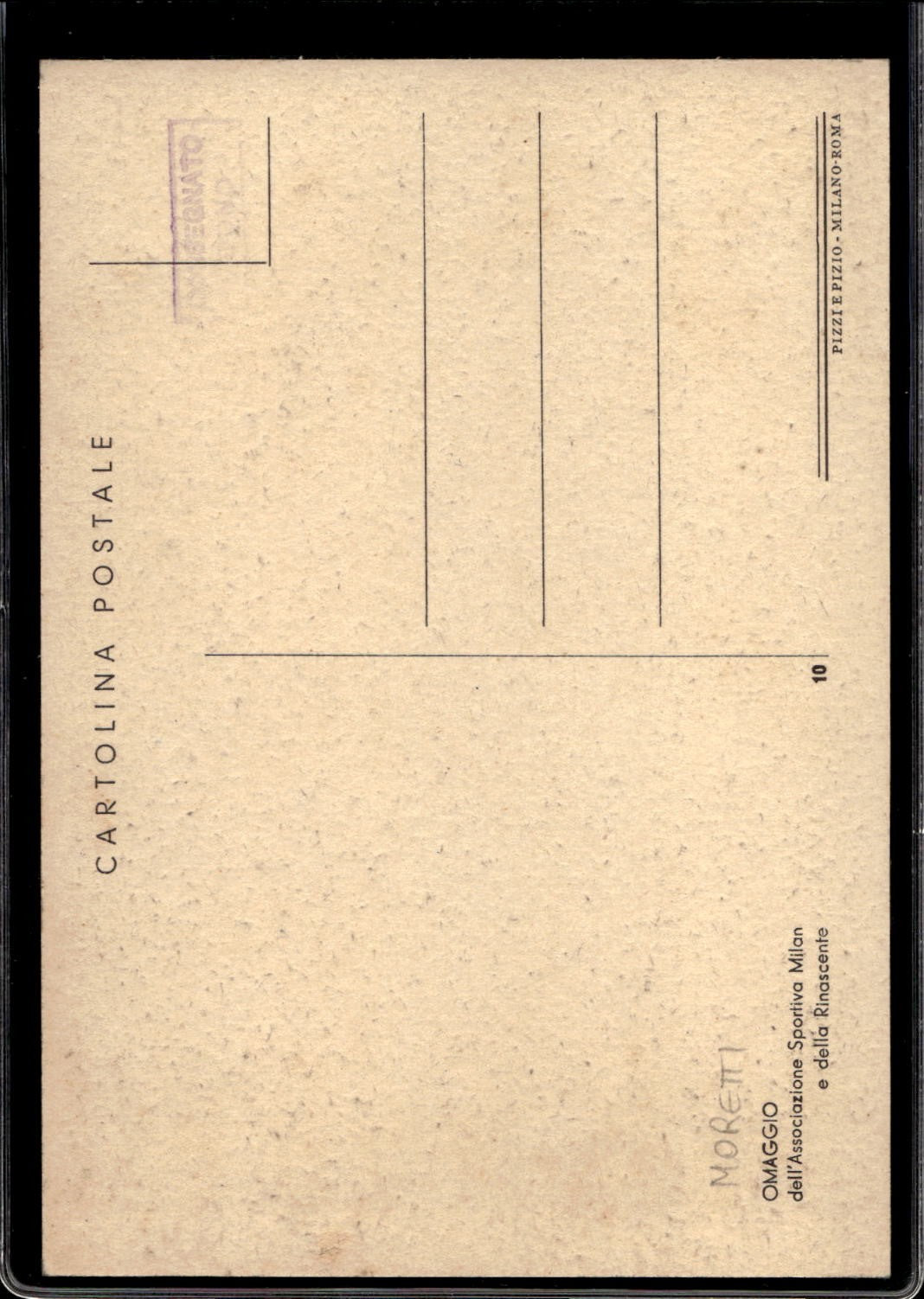 cartolina postcard calcio Milan #10 Moretti