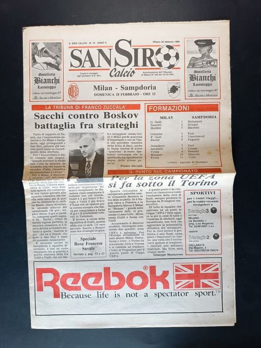 rivista SANSIRO calcio n 19 - 1988 - Programma Milan Sampdoria