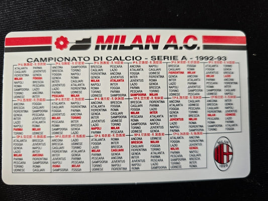 Calendarietto tascabile campionato 1992/93  Il Giorno  AC Milan programma Coppe