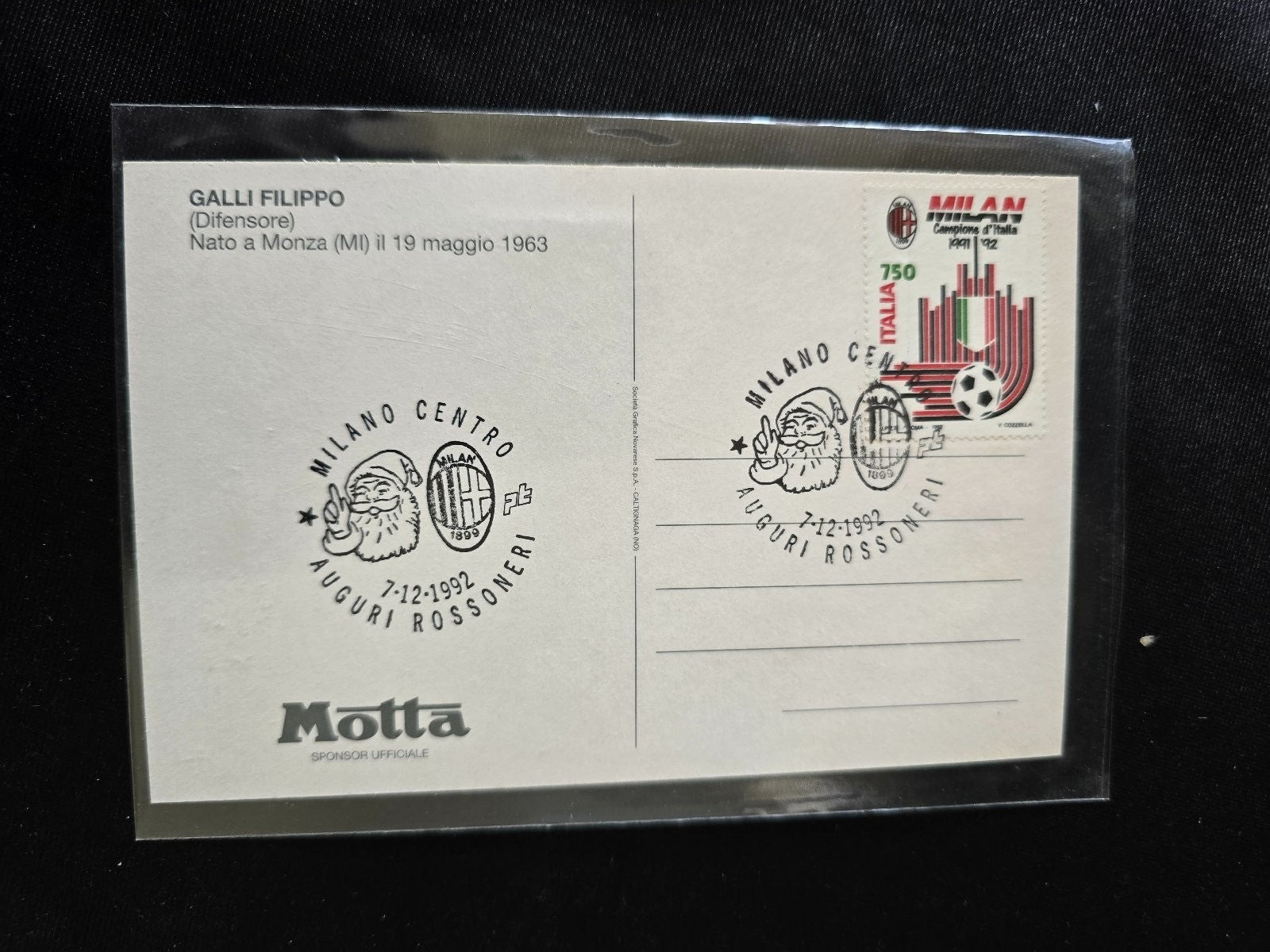 A.C. Milan 1899  cartolina  con annullo 12� scudetto 1991/92 Filippo Galli