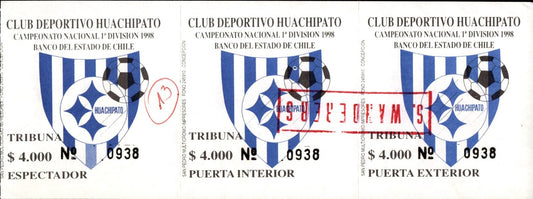 biglietto stadio CAMPEONATO NACIONAL 1 DIVISION 1998 DE CHILE N 938