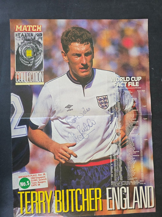 Autografo autograph originale su poster doppia pagina Terry Butcher England