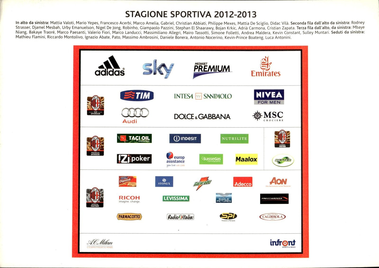 cartolina postcard calcio MILAN 2012-2013