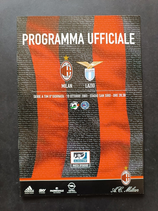 programma Ufficiale MILAN LAZIO 19 ottobre 2003