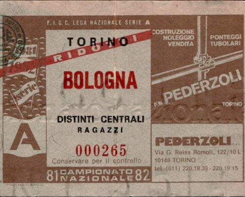 Biglietto stadio Torino-Bologna Campionato Nazionale 81-82