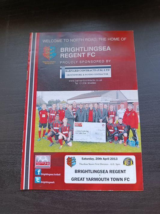 programma calcio Brightlingsea Regent V Great Yarmouth Town 20th 2013