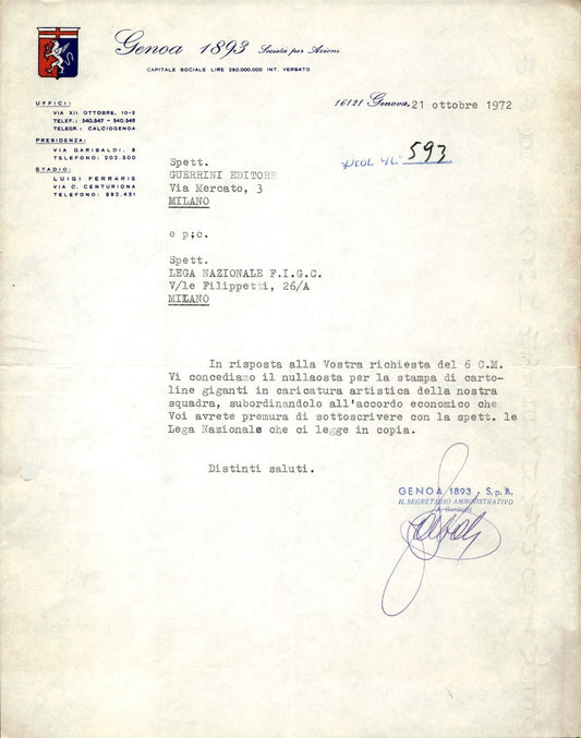 carta intestata societ� sportiva Genoa 1893 1972 02