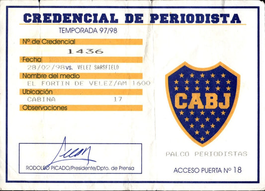 biglietto stadio CREDENCIAL DE PERIODISTA 97/98