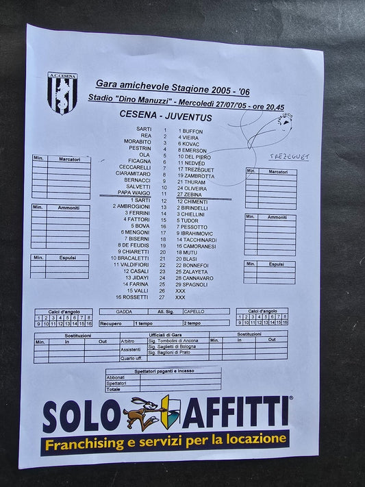 Autografo autograph originale su  programma Match  David Trezeguet