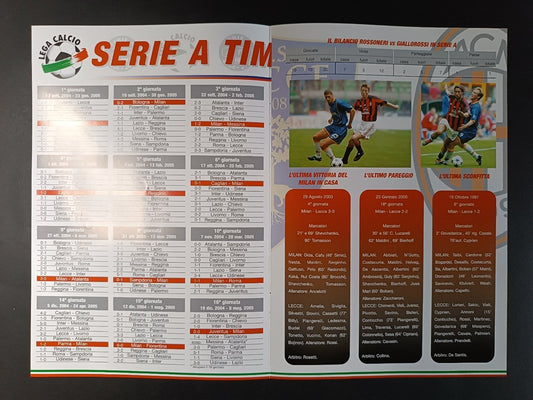 volantino incompleto pre-partita MILAN - LECCE con firma autografo