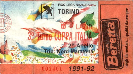Biglietto stadio Torino-Lazio 3� Turno Coppa Italia 1991-92