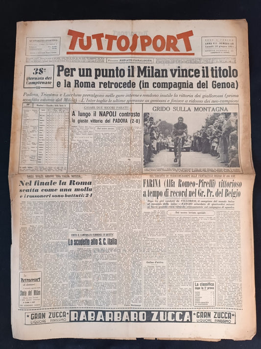 rivista TUTTO SPORT anno 1951 numero 123 Milan - Farina