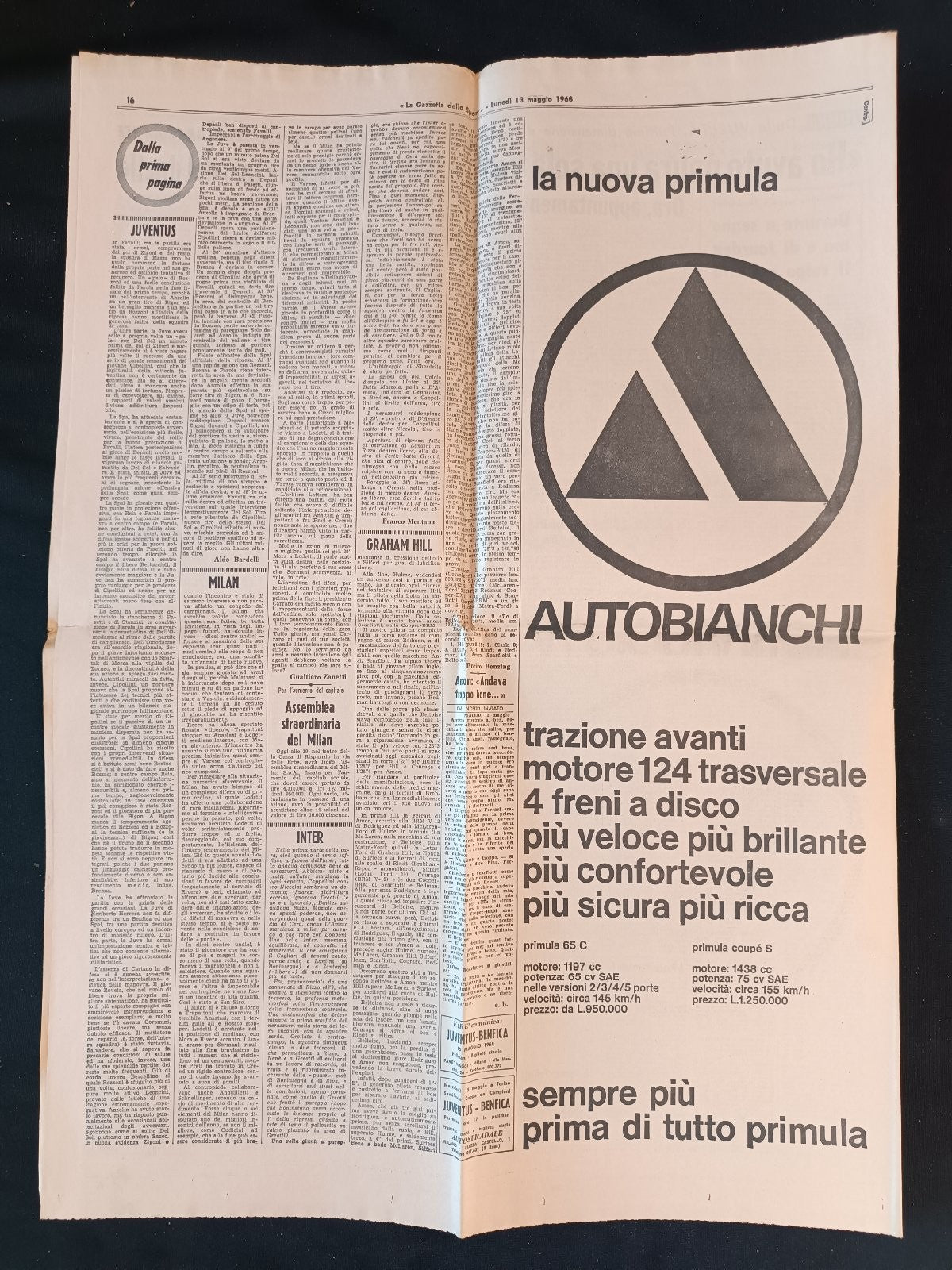 rivista La gazzetta dello sport anno 1968 numero 111 Milan Record