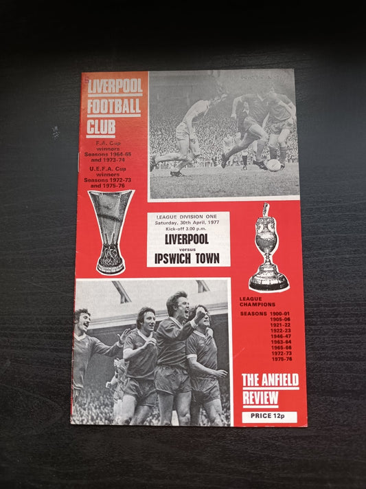 programma calcio  Liverpool V Ipswich Town 30th 1977