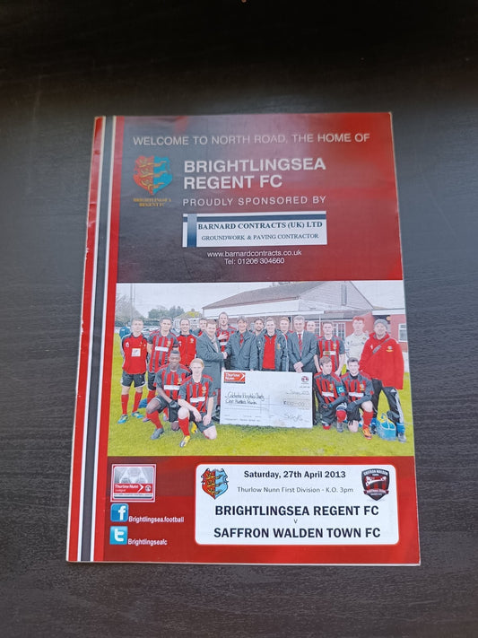 programma calcio Brightlingsea Regent V Saffron Walden Town 27th 2013