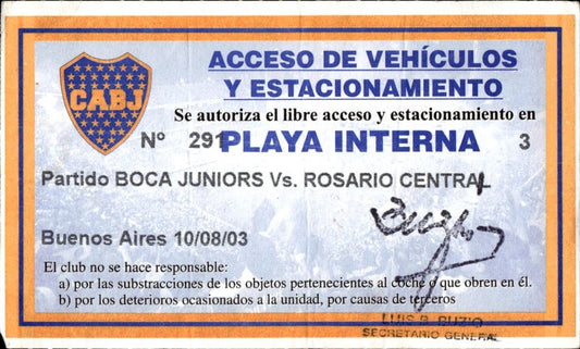 biglietto stadio BOCA JUNIORS VS ROSARIO CENTRAL 10/08/2003