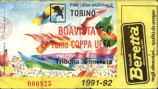 Biglietto stadio Torino-Boavista F.C Coppa Uefa 1991-92 n 000825