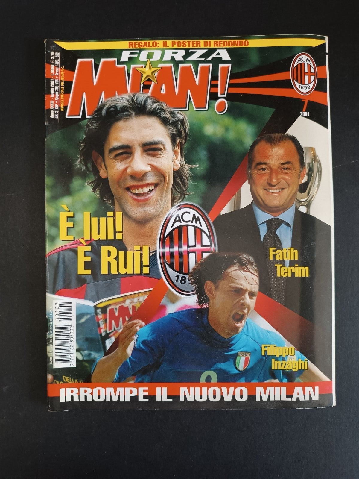 rivista FORZA MILAN - anno 2001 - n 7 Rui Costa (con poster)