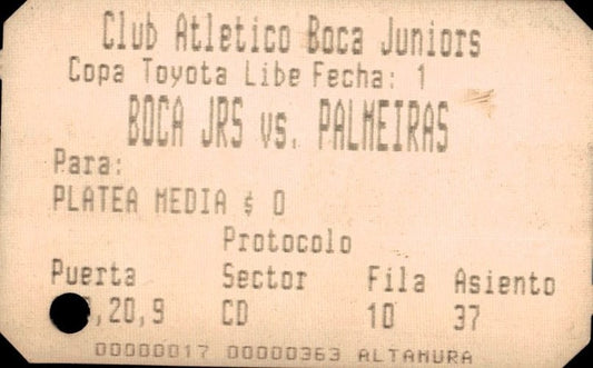 biglietto stadio BOCA JRS VS PALMEIRAS