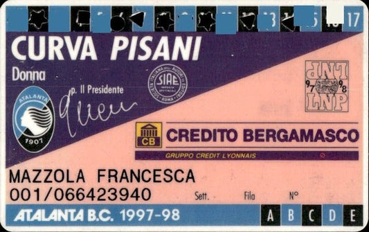 biglietto stadio CURVA PISANI ATALANTA B.C 1997-98