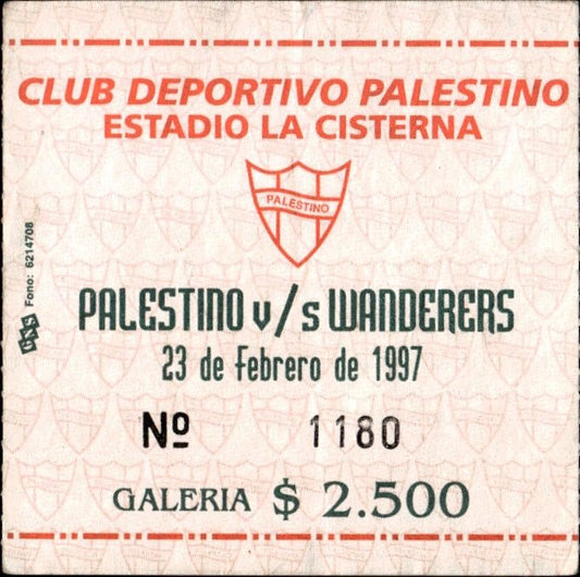 biglietto stadio PALESTINO V/S WANDERERS 23/02/1997
