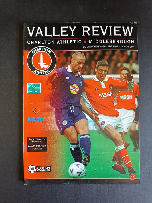 programma calcio Charlton Athletic vs Middlesbrough 98