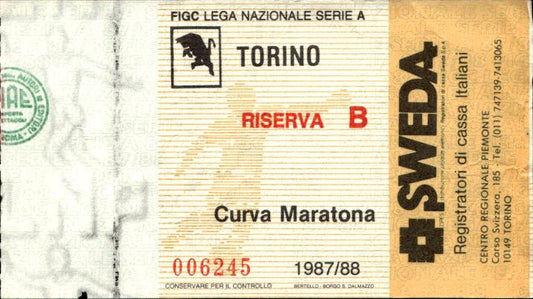 Biglietto stadio Torino Riserva B 1987-88