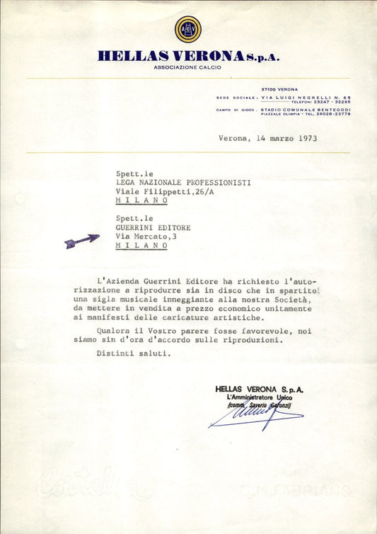 carta intestata societ� sportiva Hellas Verona 1973 02