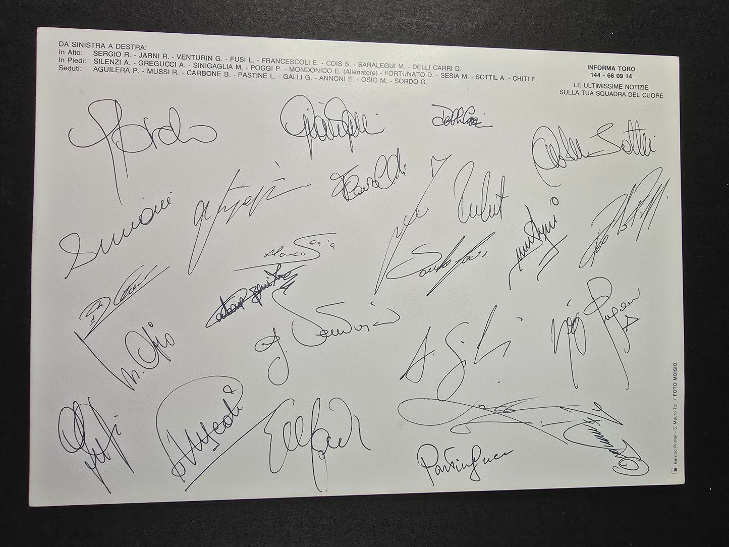 cartolina ufficiale TORINO CALCIO 1993/9 Lotto Beretta autografi stampati
