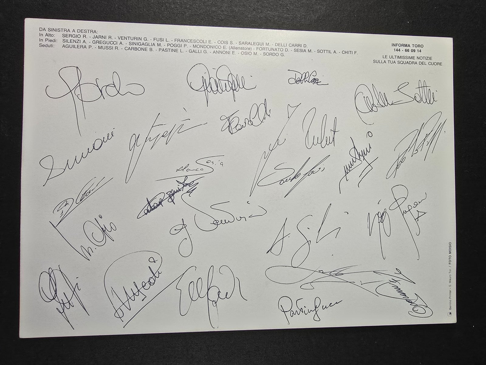cartolina ufficiale TORINO CALCIO 1993/9 Lotto Beretta autografi stampati