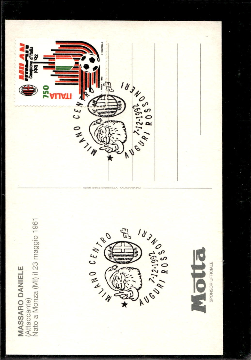 cartolina postcard calcio Milan Daniele Massaro 1992