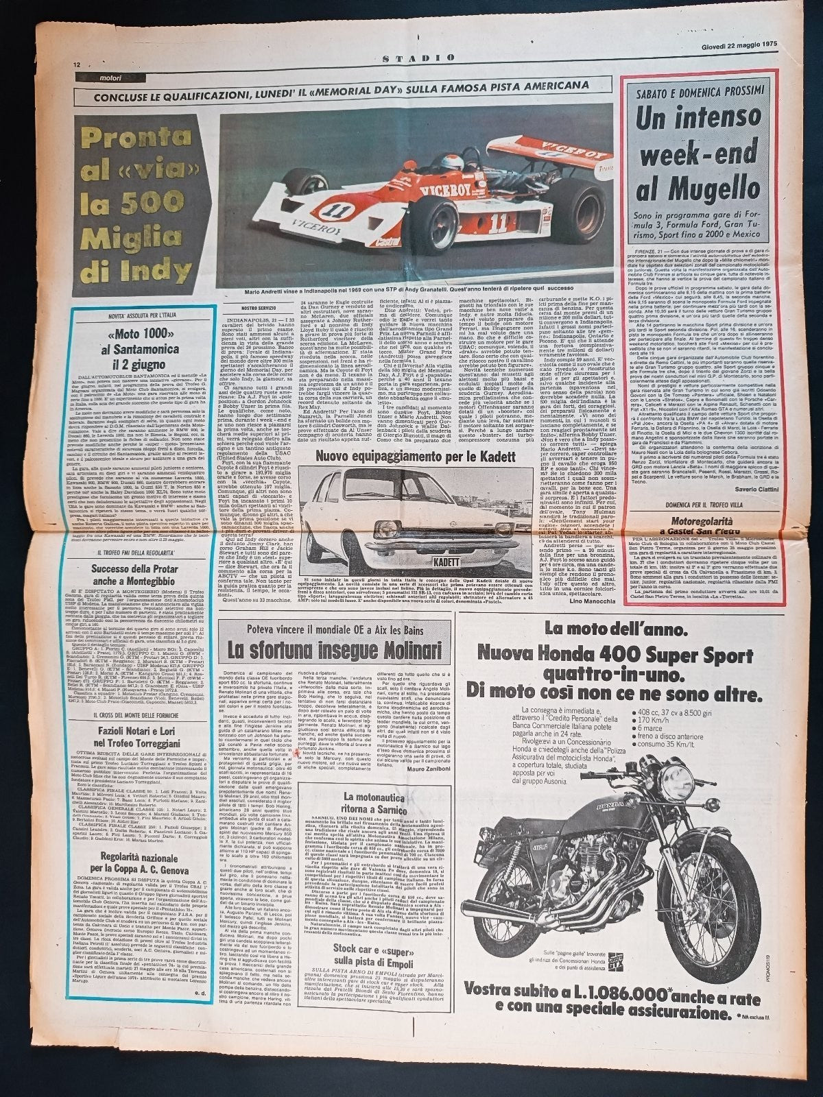 Quotidiano Sportivo STADIO numero 116 anno 1975 - Maserati