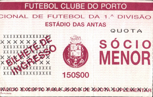biglietto stadio FUTEBOL CLUBE DA 1 DIVISAO SOCIO MENOR