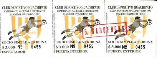 biglietto stadio CAMPEONATO NACIONAL 1 DIVISION 1998 DE CHILE N 455
