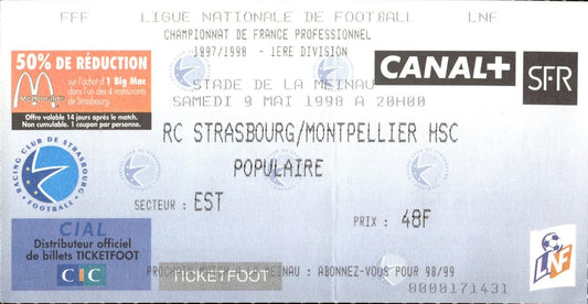 biglietto stadio RC STRASBOURG - MONTPELLIER HSC 9/05/98