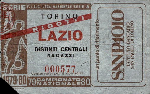 Biglietto stadio Torino-Lazio Campionato Nazionale 1979-80