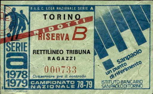 Biglietto stadio Torino Riserva B Campionato Nazionale 78-79