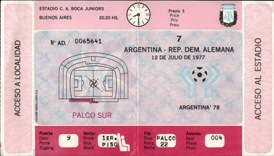 biglietto stadio ARGENTINA - PER.FED. ALEMANA 12 JULIO 1977
