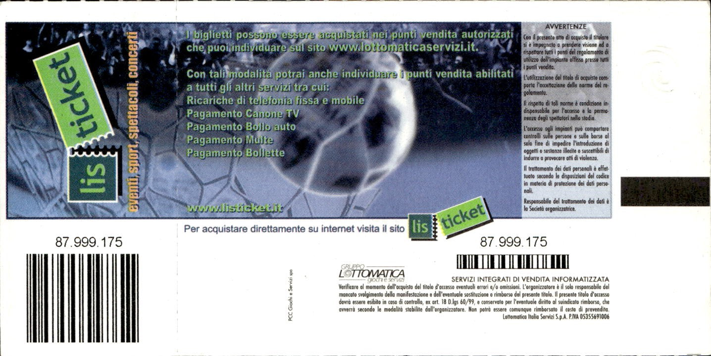 biglietto Ticket Stadio S.S Lazio Cagliari 2006
