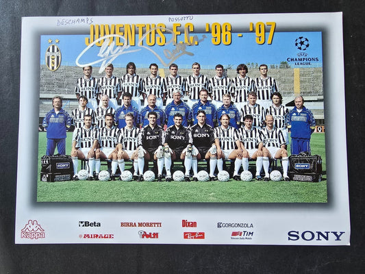 Autografo autograph originale Cartolina Ufficiale Juventus DESCHAMPS E PESSOTTO