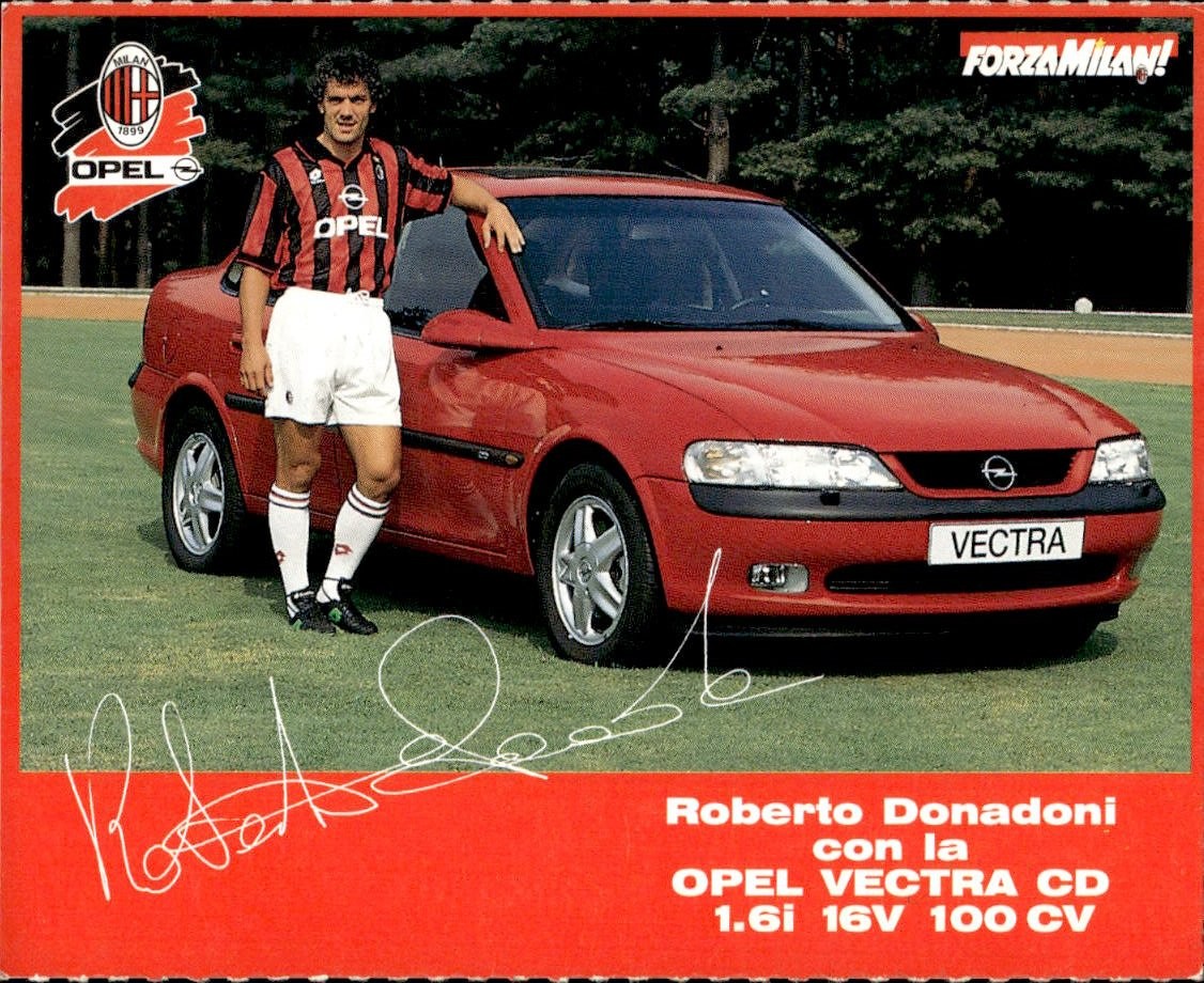 cartolina calciatori Donadoni con Opel Vectra