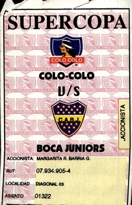 biglietto stadio COLO COLO V/S BOCA JUNIORS