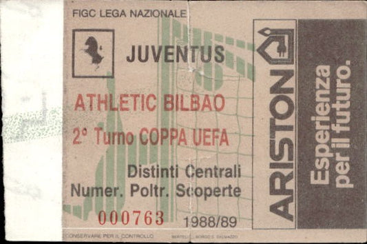Biglietto stadio Juventus-Athletic Bilbao 1988-89 2� Turno Coppa Uefa n 000763