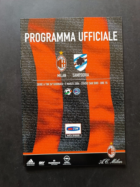 programma Ufficiale MILAN SAMPDORIA 7 marzo 2004